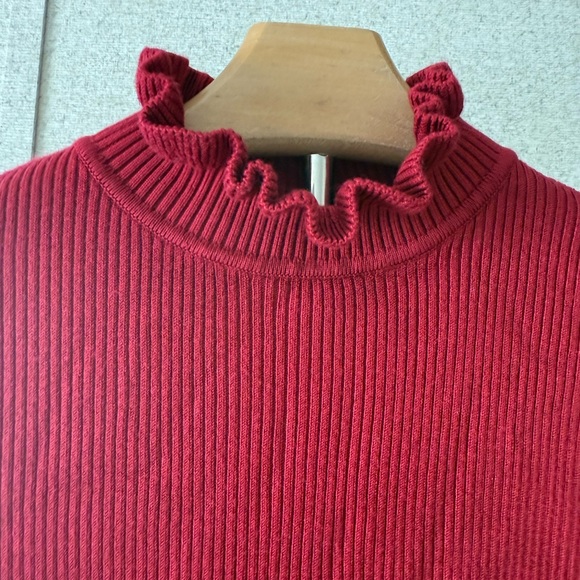 Express Red Ruffle Trim Long Sleeve Top - Picture 4 of 6